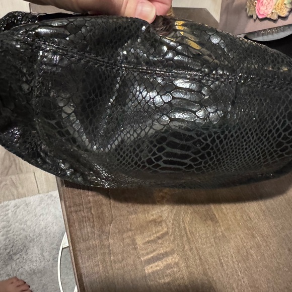 Michael Kors Shiny Black Sequinned Shoulder Bag with Gold Accents - Picture 2 of 10